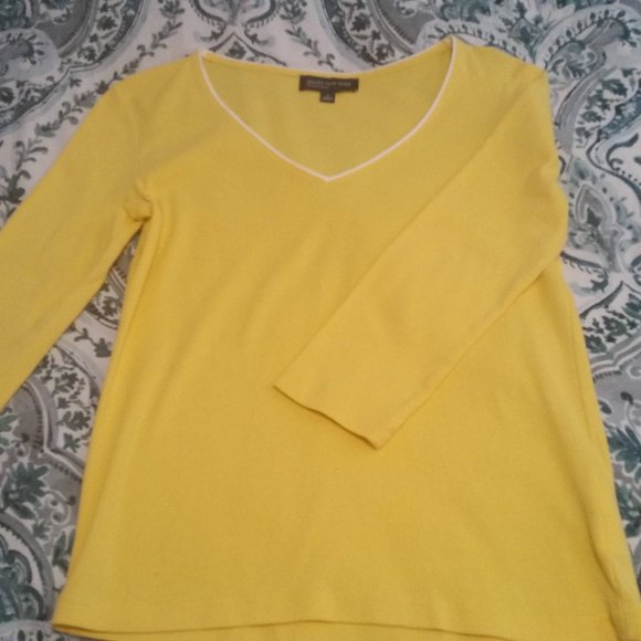 2 for $12 JNY Yellow 3/4 Sleeve Cotton Tee Shirt Size Small - Picture 1 of 7